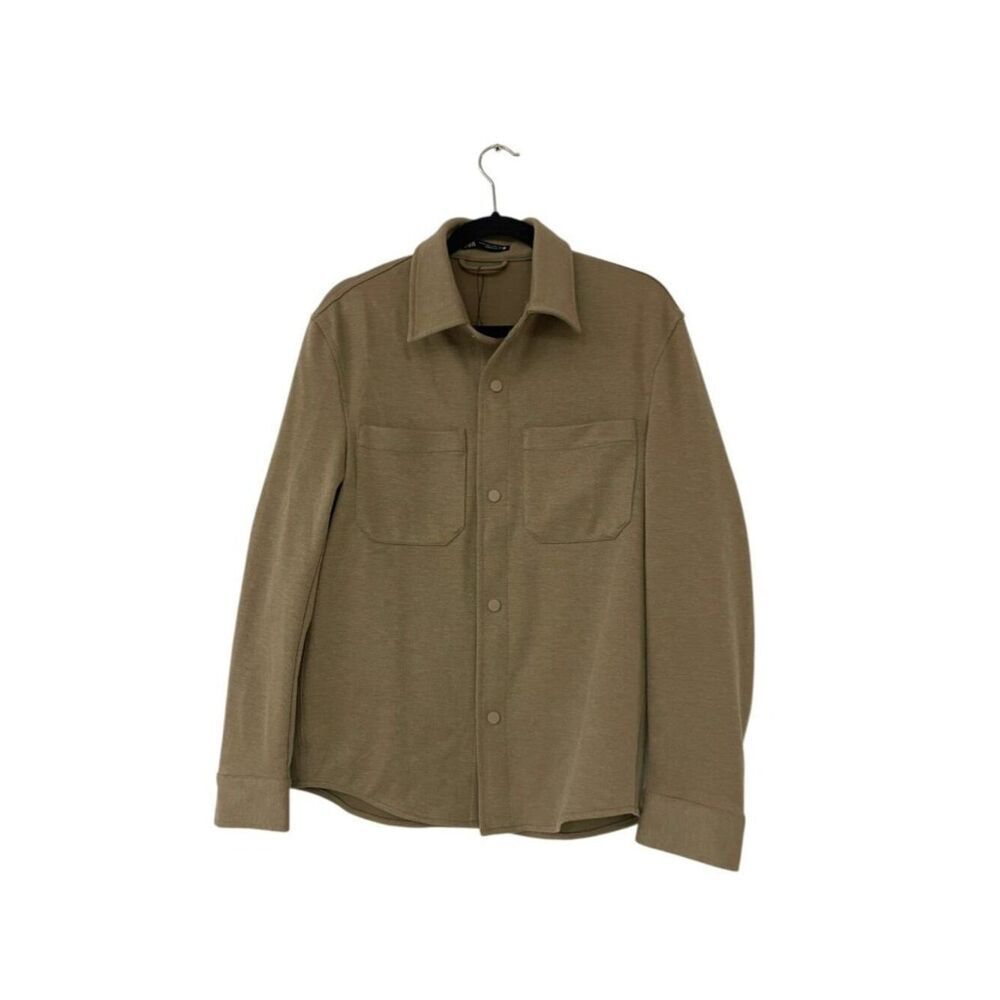Zara Mens Textured Overshirt Small Tan Brown Snap Button Shacket 7484/150 NWOT